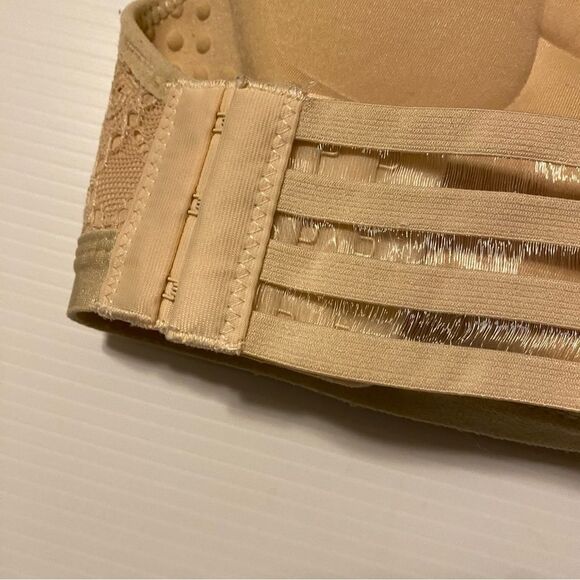 Padded push up tan beige lace bra bustier corset style wide back closure c cup - Picture 5 of 7